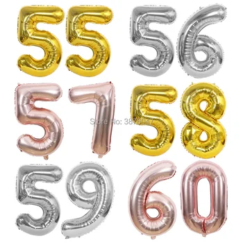 40inch numărul 55 56 57 58 59 60 balon de aur, argint aniversare decor 55 56 57 58 59 60-a aniversare baloane 