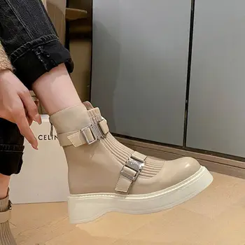 RIZABINA 2022 Femei Pantofi din Piele Glezna Cizme Platforma de Metal Decor de Iarna Cizme Scurte Rece Doamnelor Încălțăminte Mărimea 34-39